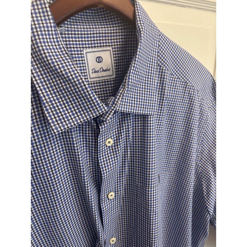 David Donahue Men's Blue Check Long Sleeve Collared Button Down Cotton XXL $155‎